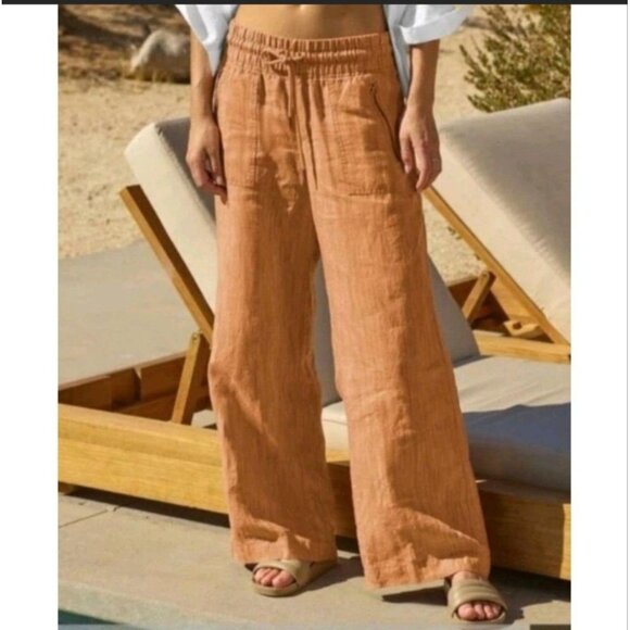 Athleta Cabo Linen Textured Wide Leg Pant, Rain Dance Size 6 - Picture 4 of 8